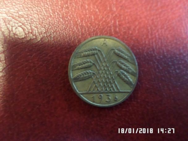 монета 10 пфенингов Германия 1936 г