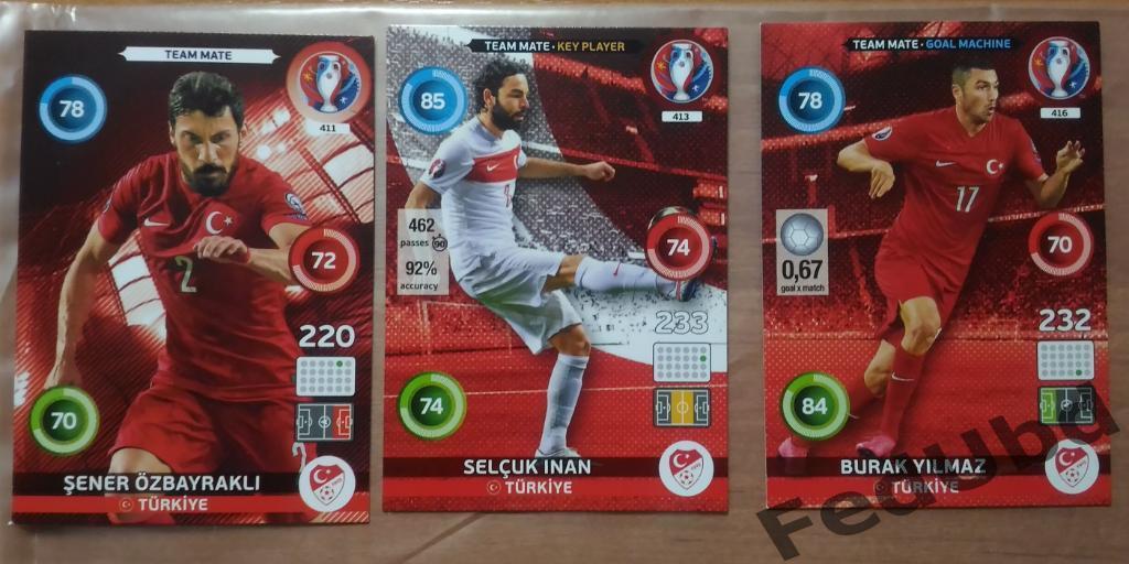 Panini Евро 2016 Adrenalyn - Base #411 413 416 Turkey