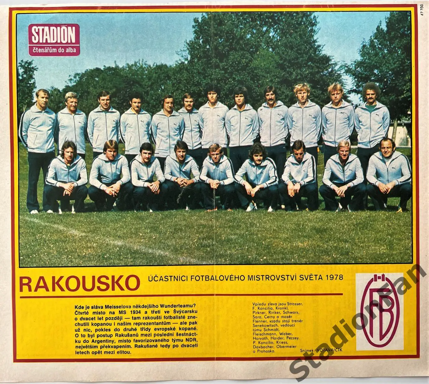 Постер из журнала Stadion - RAKOUSKO 1978