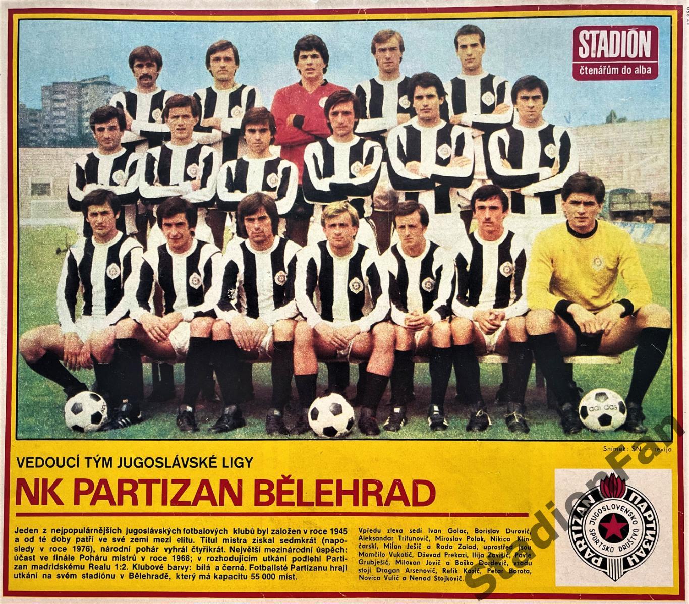 Постер из журнала Stadion - Partizan Belehrad, 1978.