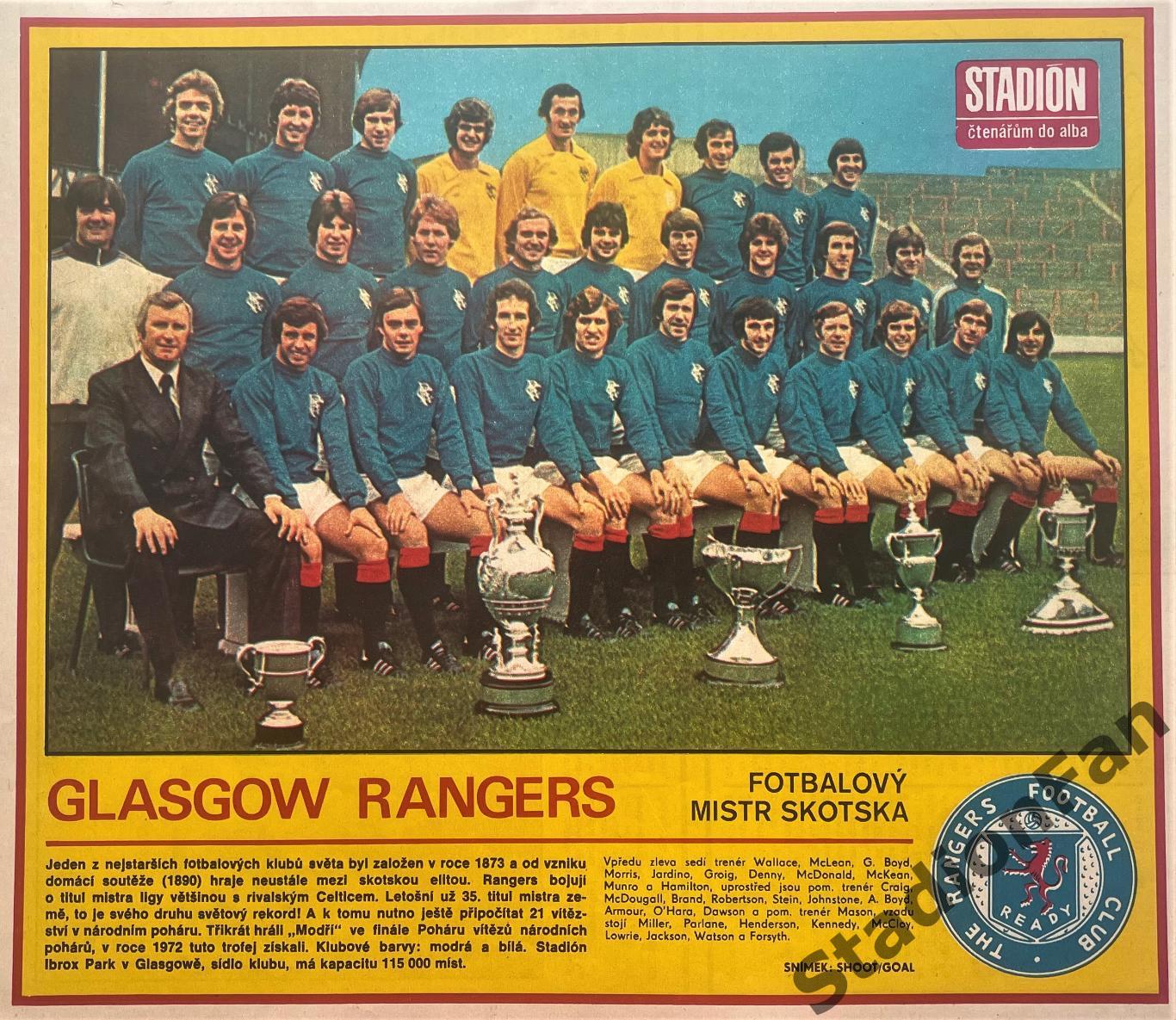 Постер из журнала Stadion - Glasgow Rangers, 1978.