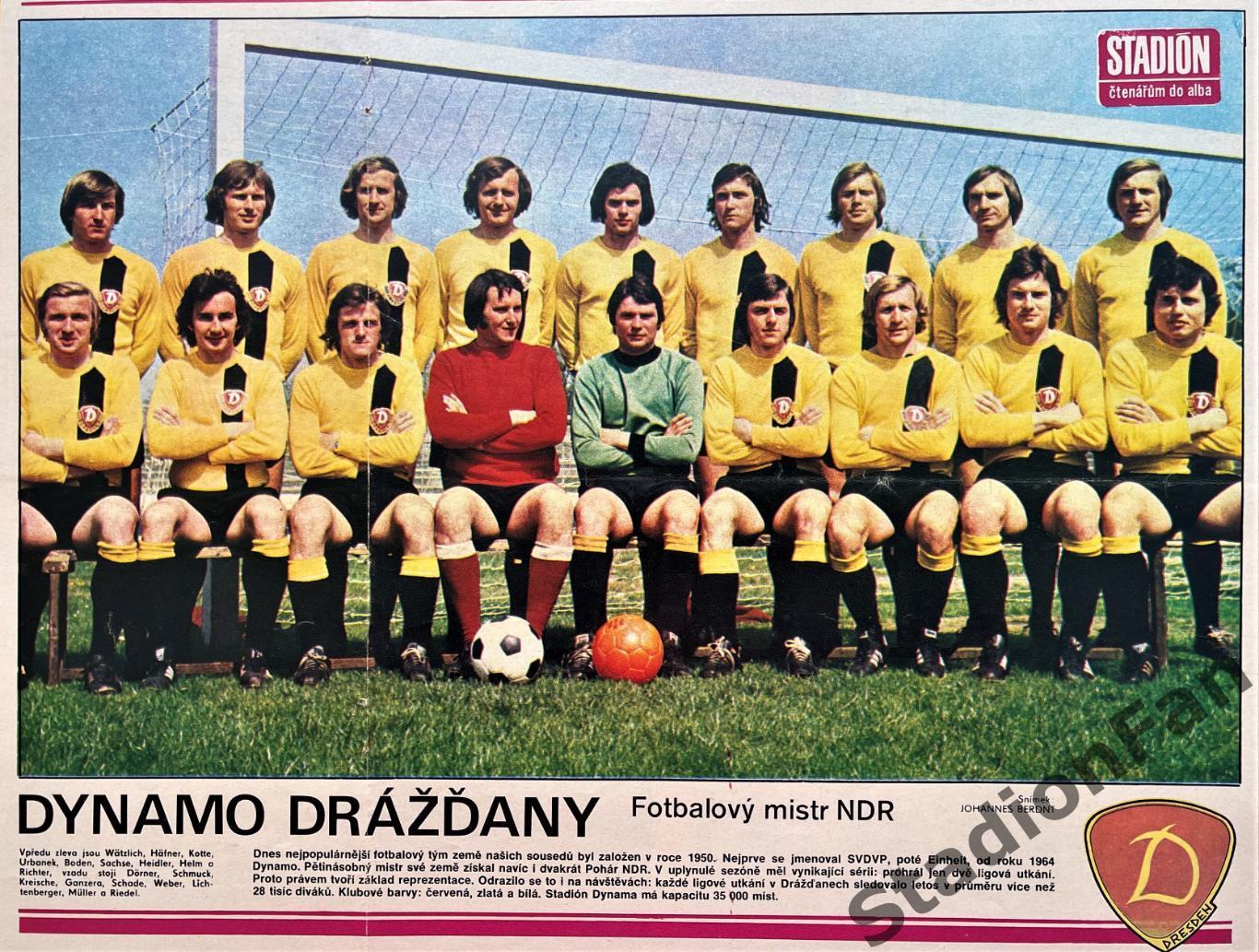 Постер из журнала Стадион (Stadion) - Dynamo Dresden, 1976.