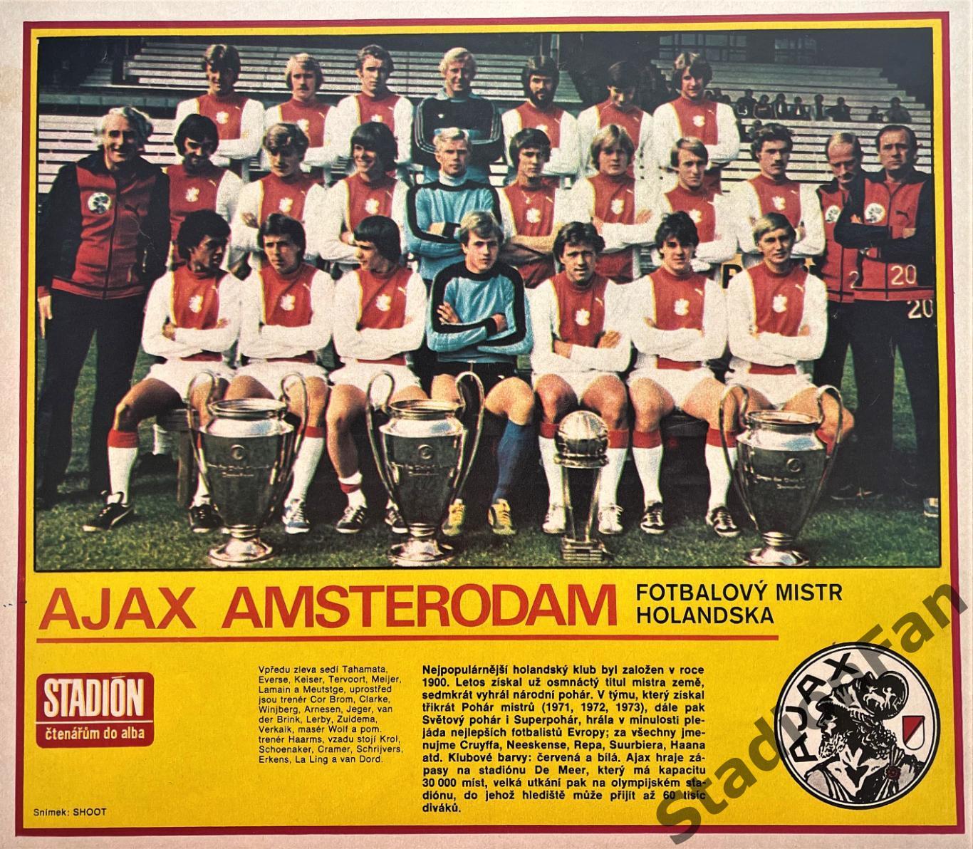 Постер из журнала Стадион (Stadion) - Ajax Amsterdam, 1979.