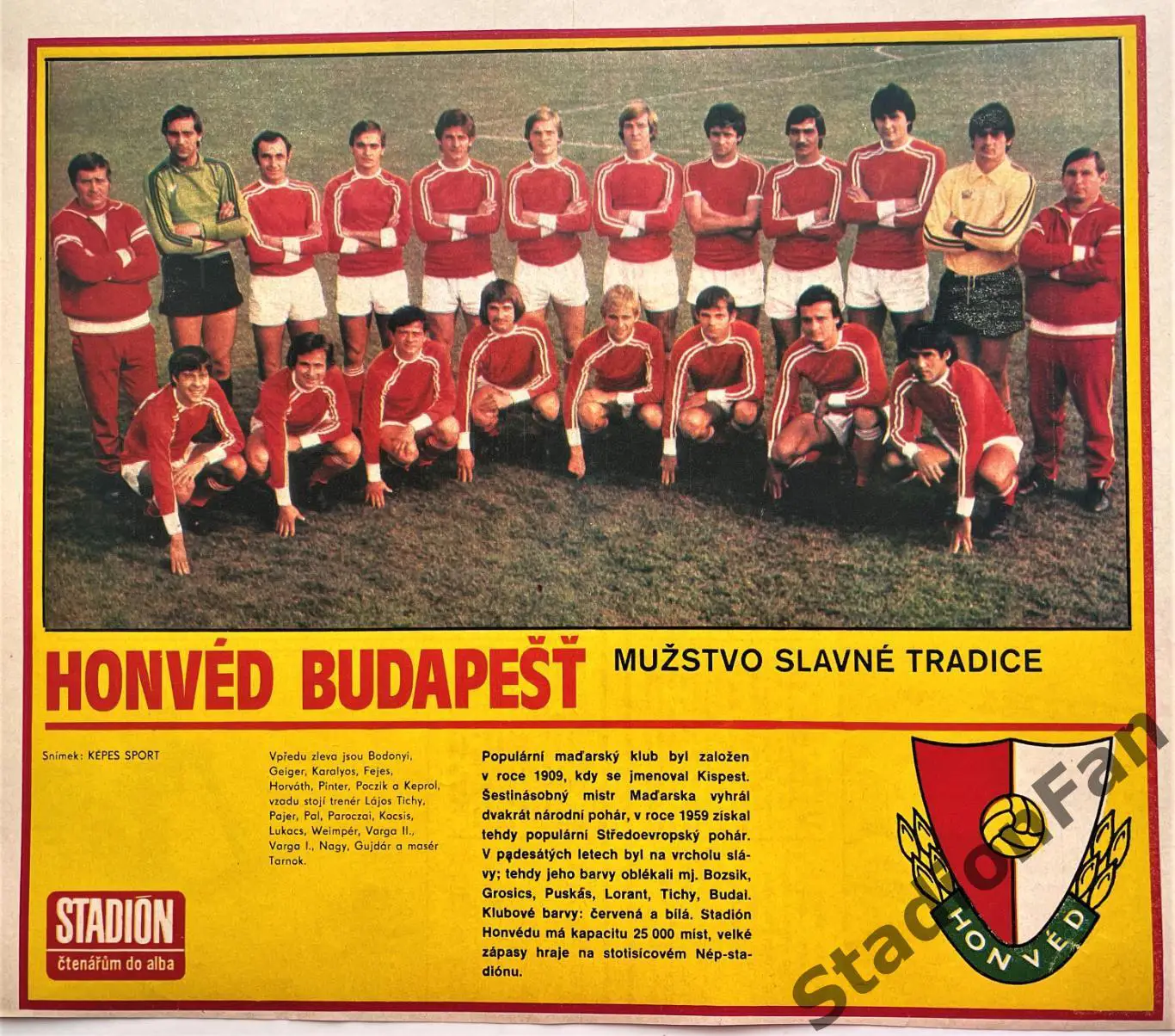 Постер из журнала Stadion (Стадион) - Honved, 1980.