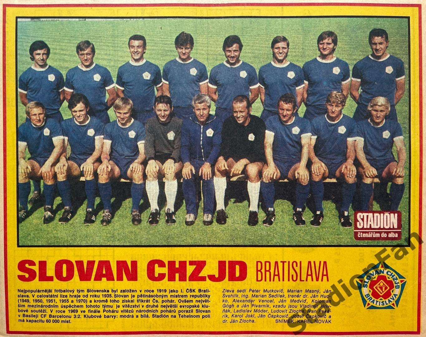 Постер из журнала Stadion (Стадион) - Slovan Bratislava ,1974.