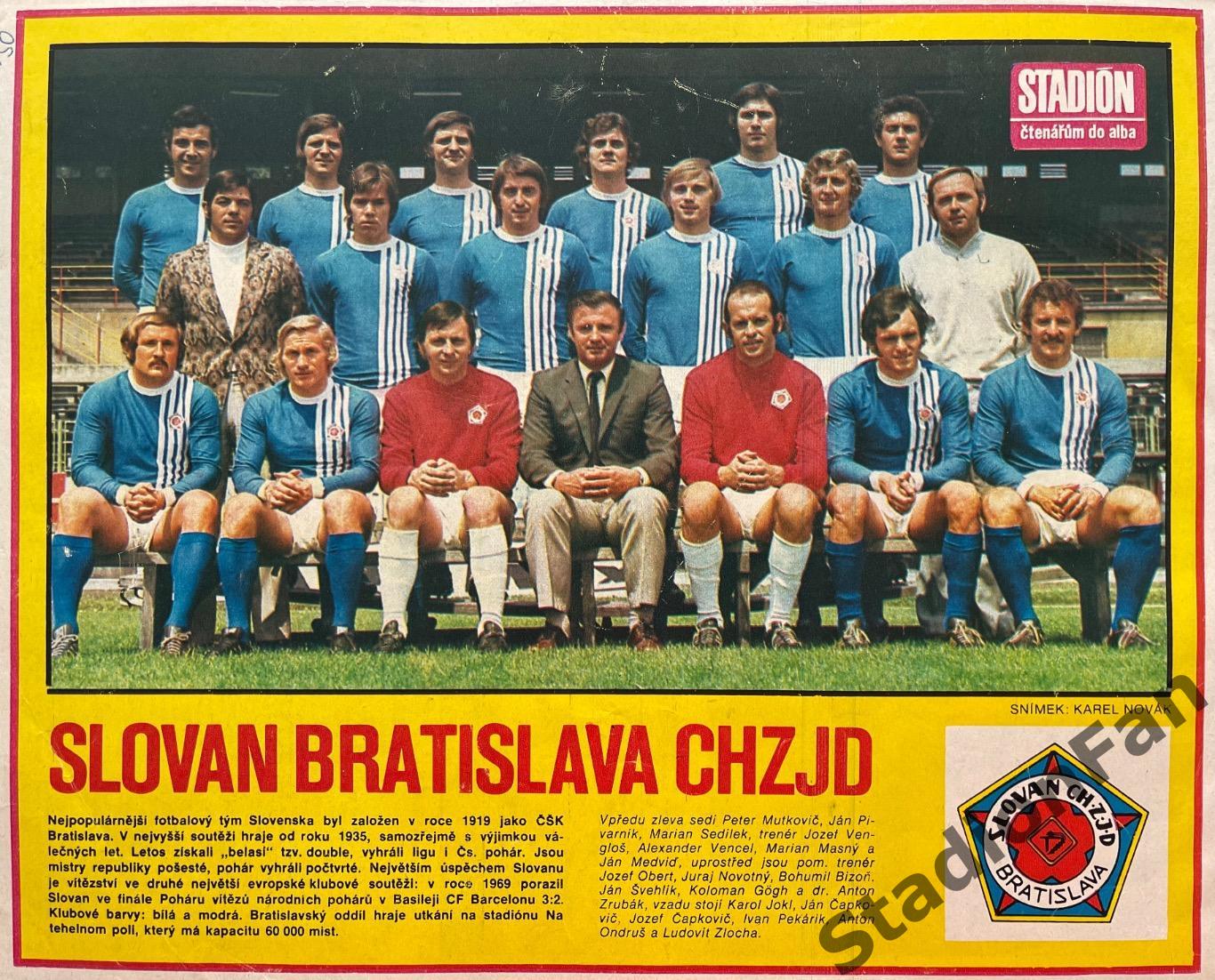 Постер из журнала Stadion (Стадион) - Slovan Bratislava ,1973.