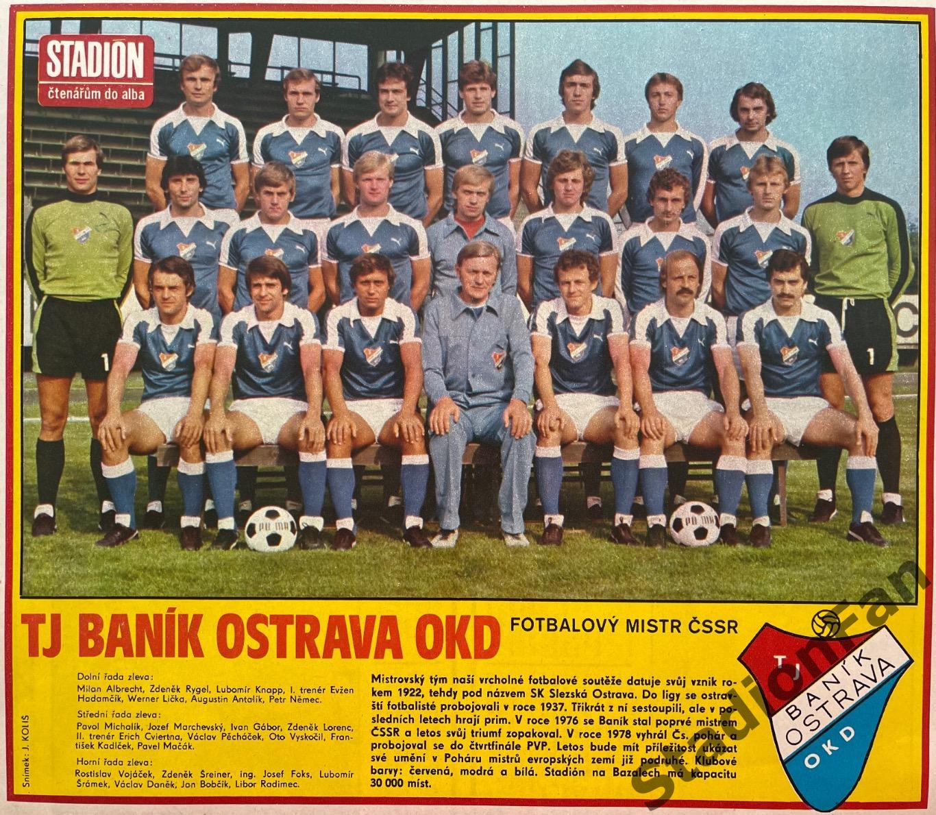 Постер из журнала Stadion (Стадион) - Banik Ostrava ,1980.
