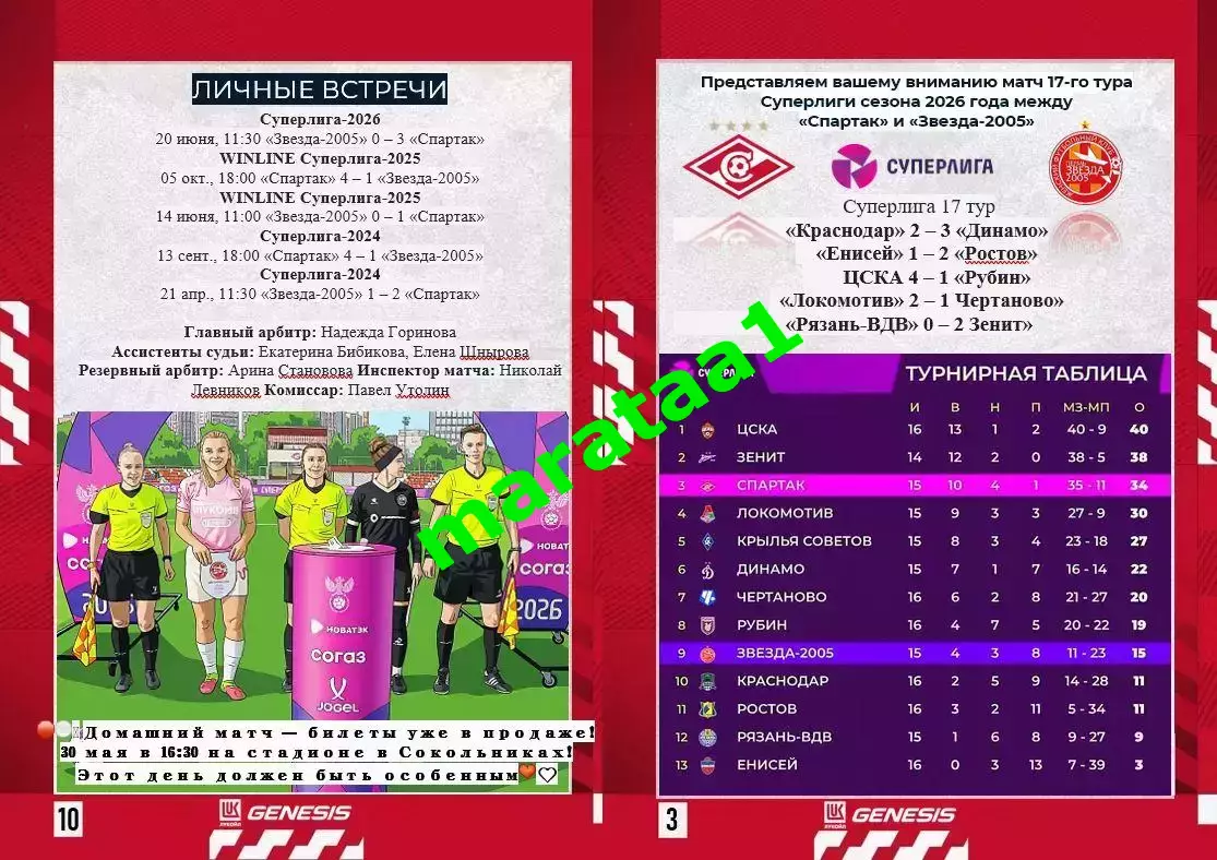 17 тур Суперлиги - жфк«Спартак»Москва - жфк«Звезда-2005» Пермь - 29.08.2026 3