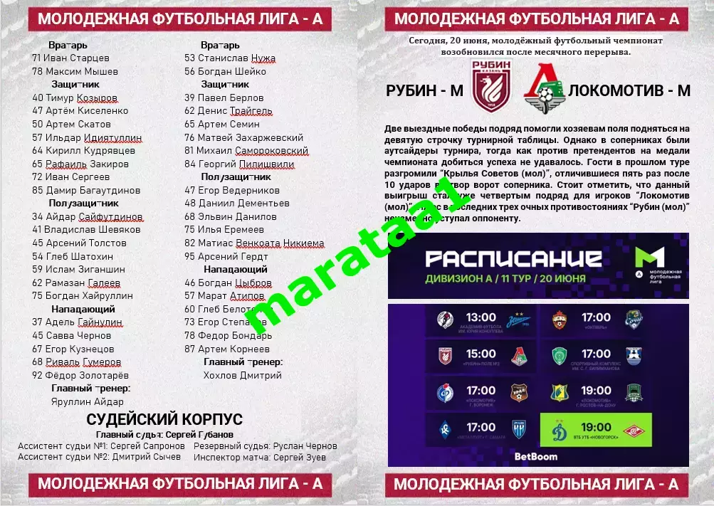 Рубин-м Казань - Локомотив-м Москва 11 тур МФЛ-лига А 20.06.2025 2