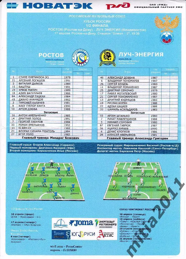 ФК Ростов - ФК Луч-Энергия (Владивосток) 1/2 финала Кубка России 2013/14 1