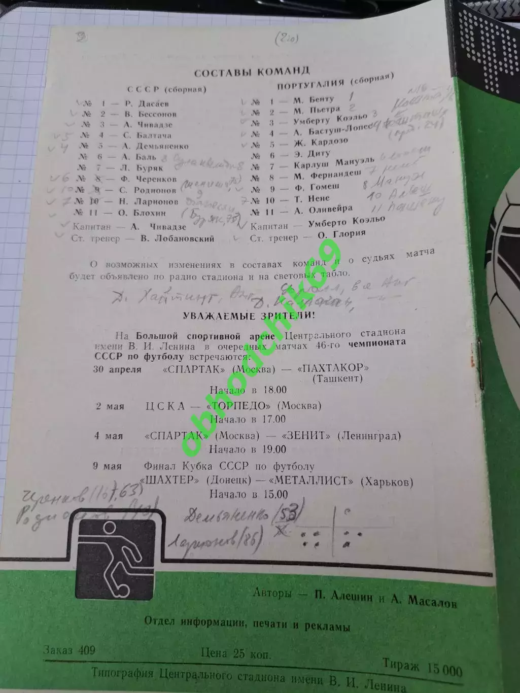СССР - Португалия 27.04.1983 отборчный матч чемпионата Европы 1
