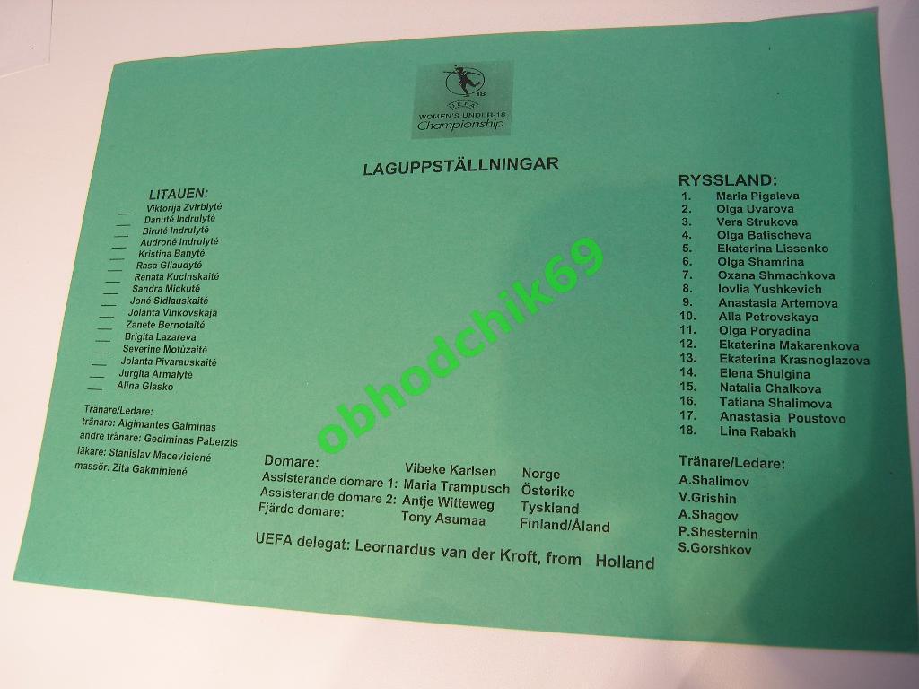 Литва Россия женские к-ды U-18 ЧЕ УЕФА Швеция 17 09 1998 1