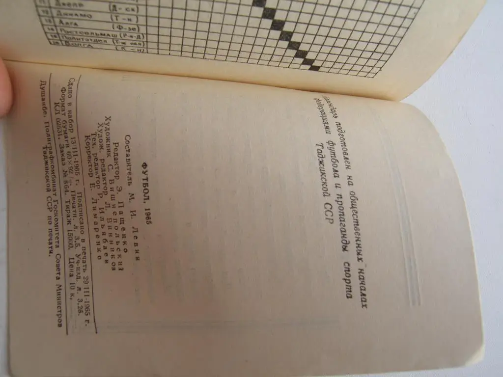 Футбол Календарь-справочник 1965 Душанбе 1-ый круг 1