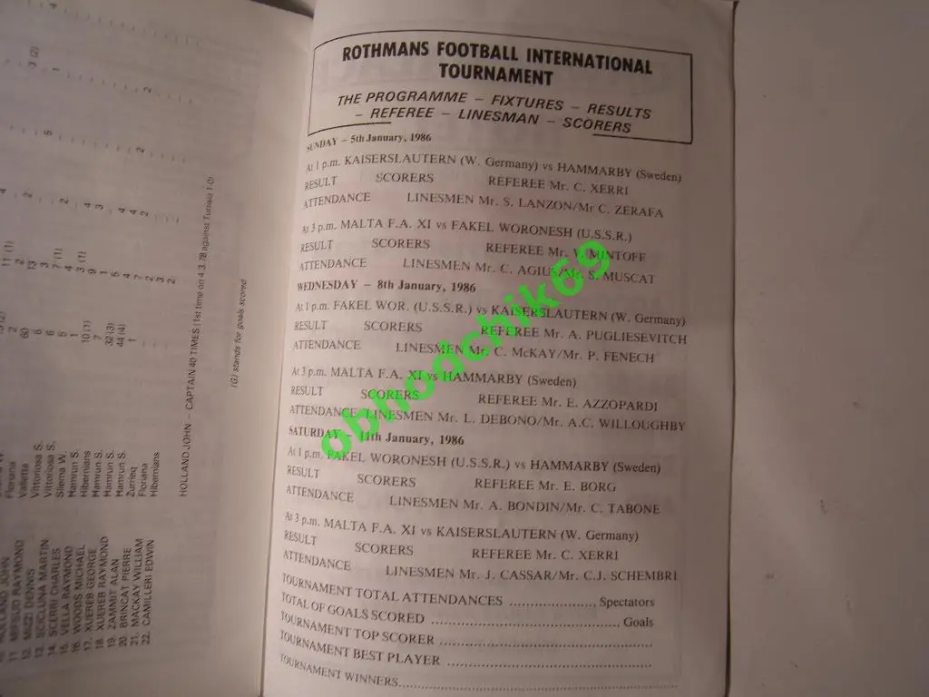Турнир Rothmans Мальта (СССР Факел Воронеж Кайзерлаутен Хаммарби ) 05-11 01 1986 2