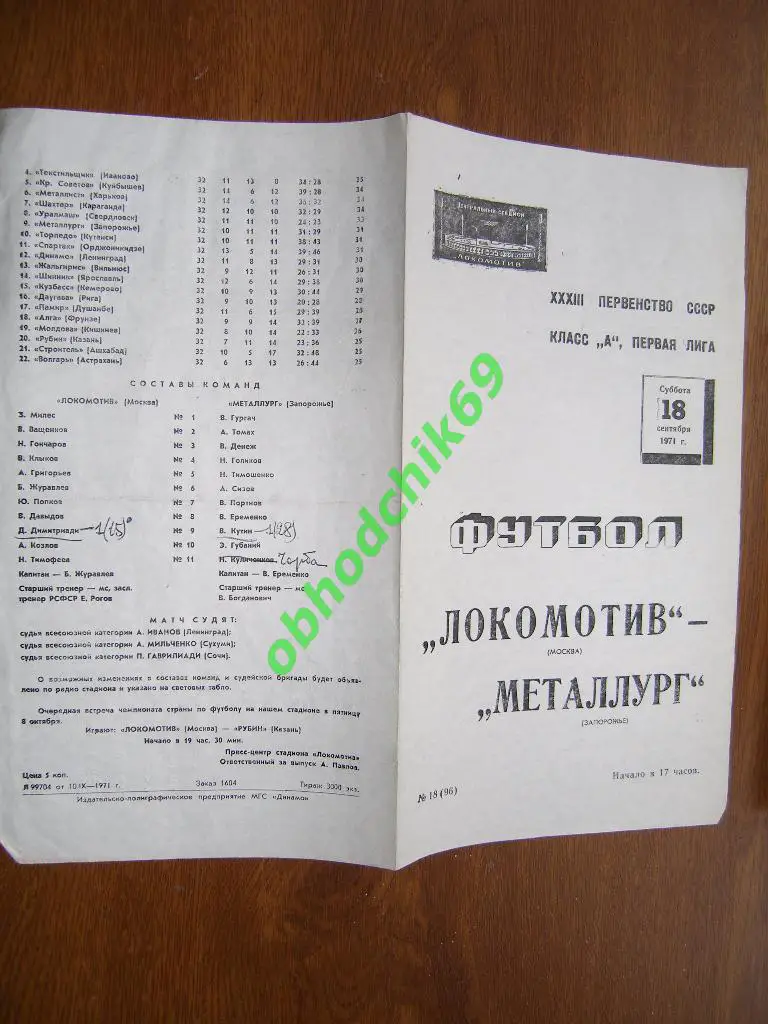 Локомотив (Москва) Металлург (Запорожье) 18 09 1971 первая лига