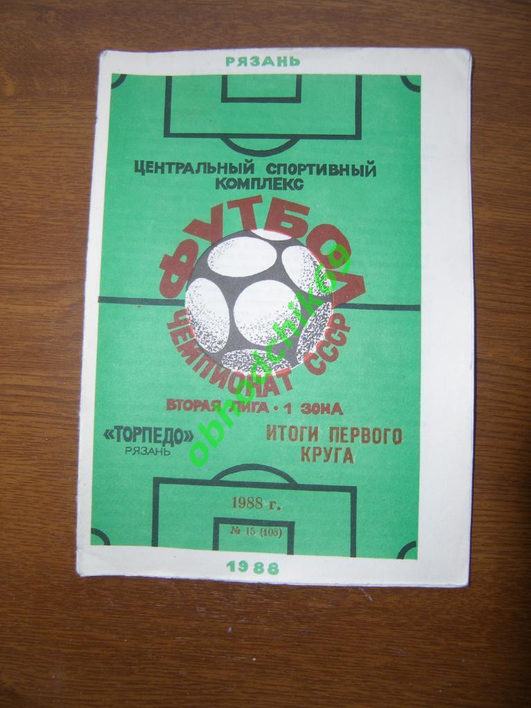 Футбол календарь справочник Рязань 2-я лига 1988