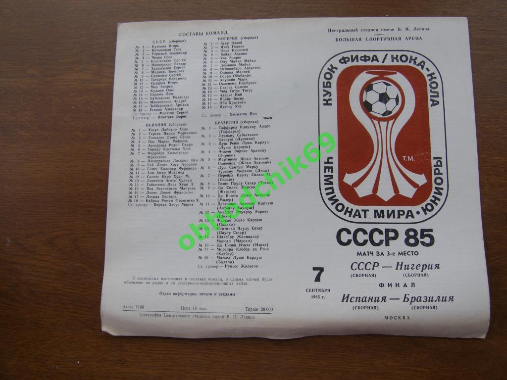 СССР сборная - Нигерия 07.09.1985 чемпионат мира юниоры Испания - Бразилия