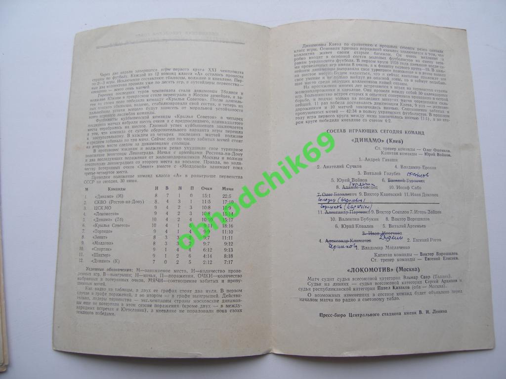 Локомотив (Москва) Динамо (Киев) 30.06.1959 оригинал 1