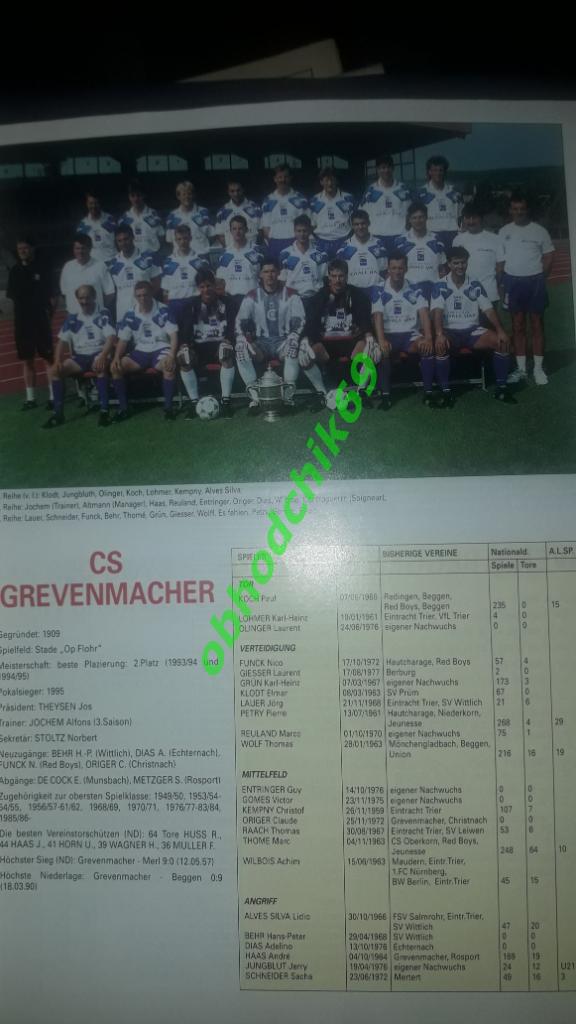 Футбол Telecran #37 1995 Люксембург постер национальной сборной сезона 1995/1996 2
