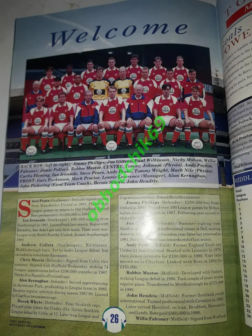 Tottenham Hotspur /Тоттенхэм (Лондон) - Middlesborough (Миддлсборо) 17.10.1992 1