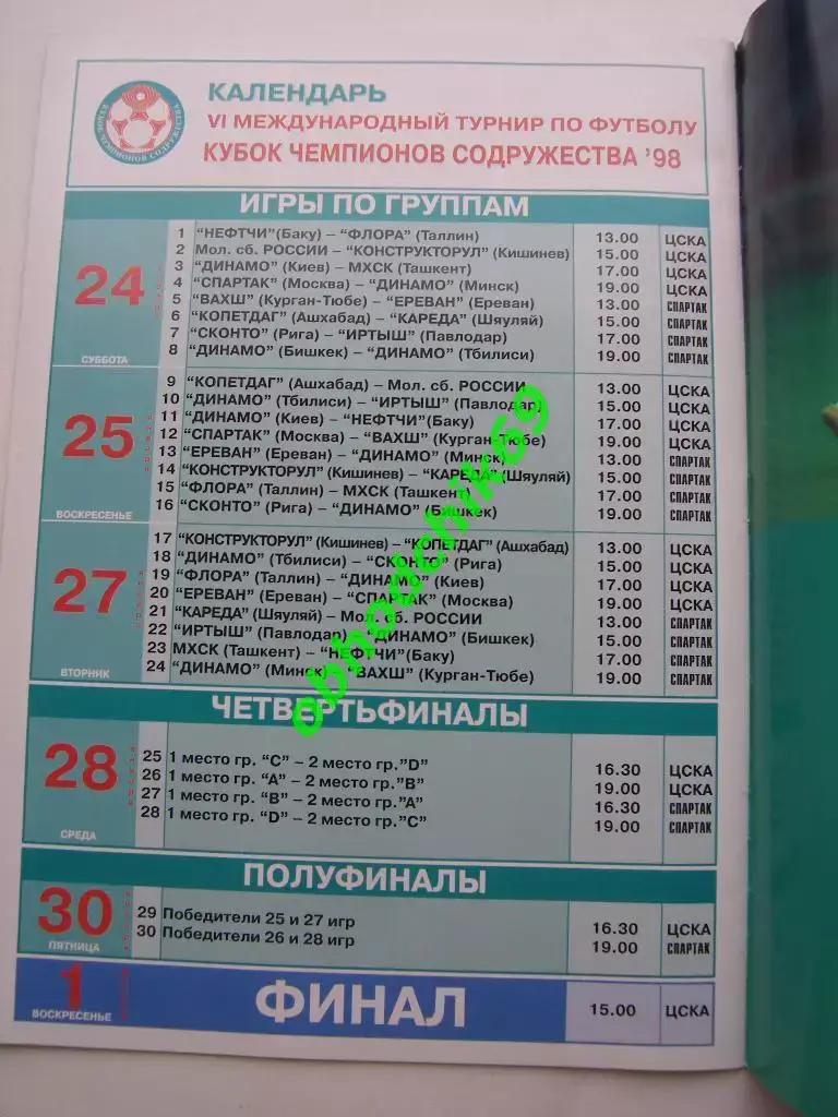 VI Международный турнир Кубок Чемпионов Содружества 24.01-01.02 1998 1