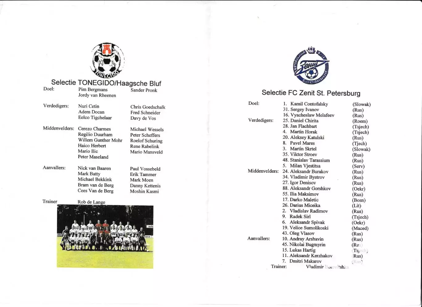 Тонегидо(Нидерланды) - Зенит(Санкт-Петербург). 2005г. Офиц.буклет в цвете. 1