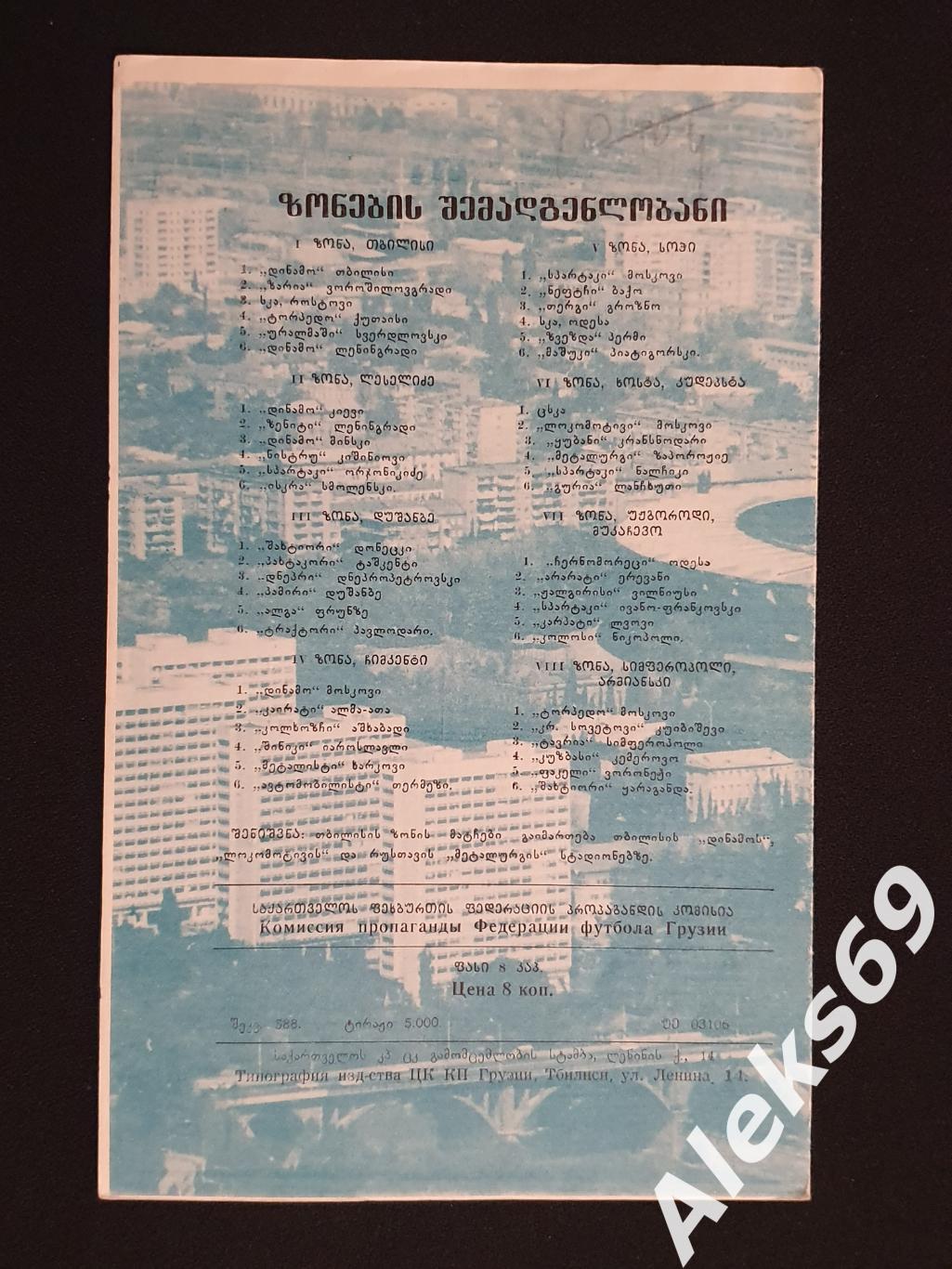 Кубок СССР. Групповой турнир в Тбилиси. 1979 год. 1