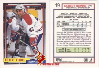 TOPPS NHL Hockey 1992-1993, №19, Gilbert Dionne