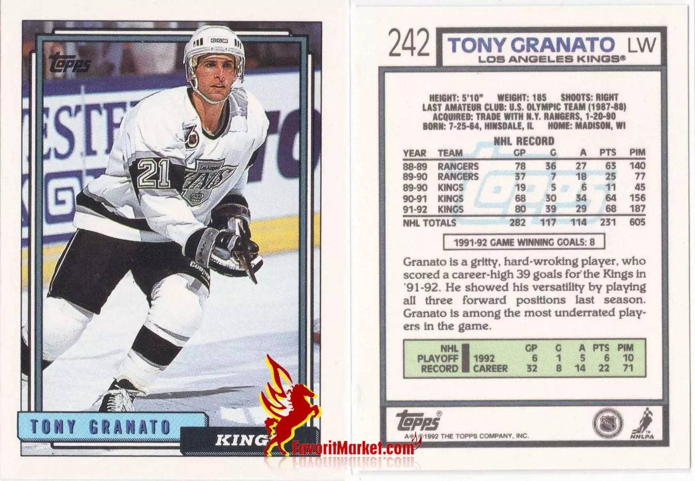 TOPPS NHL Hockey 1992-1993, №242, Tony Granato