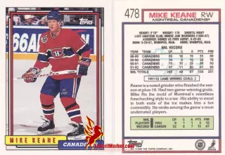 TOPPS NHL Hockey 1992-1993, №478, Mike Keane