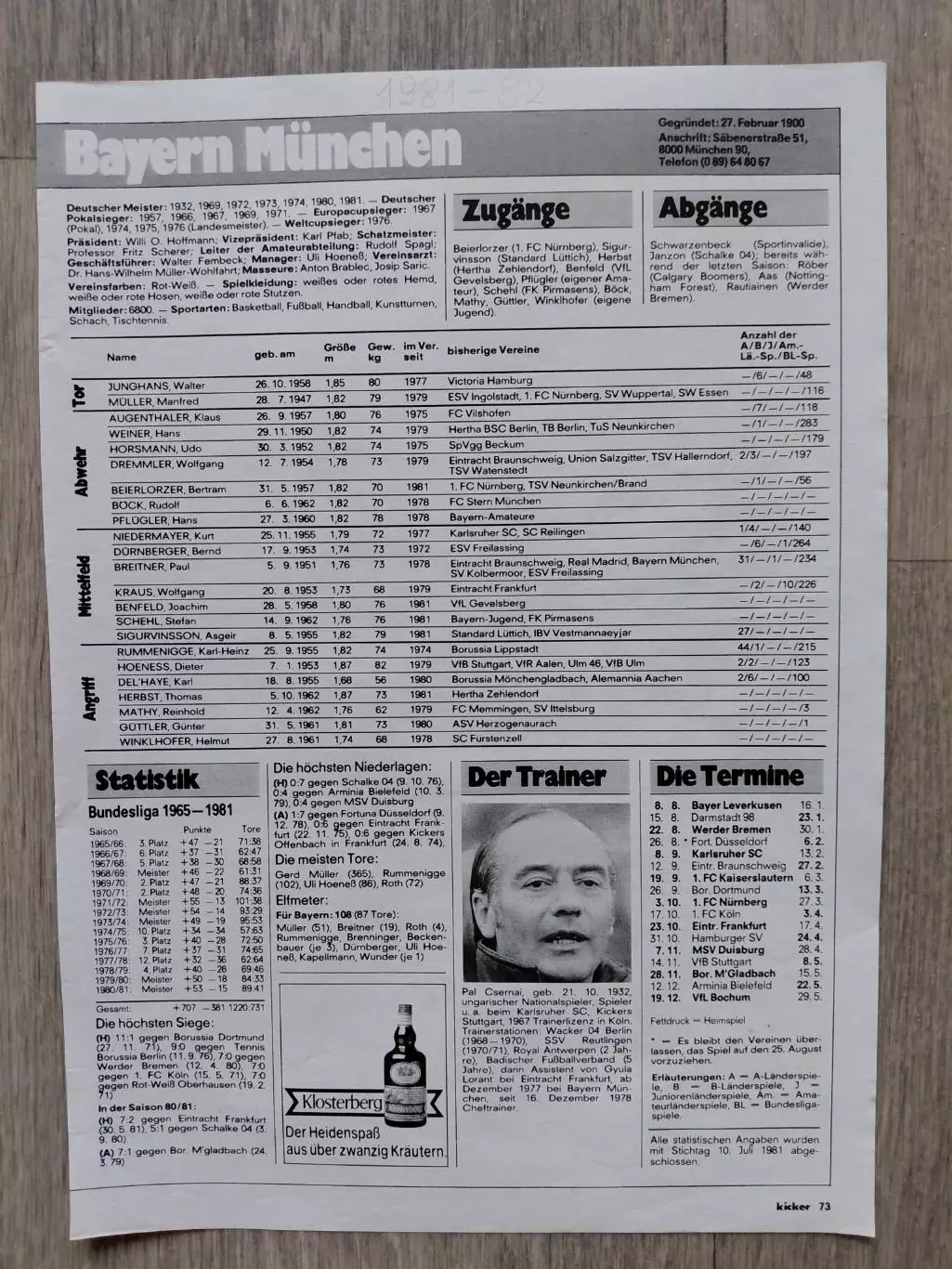 HAMBURGER SV 1981/82 1