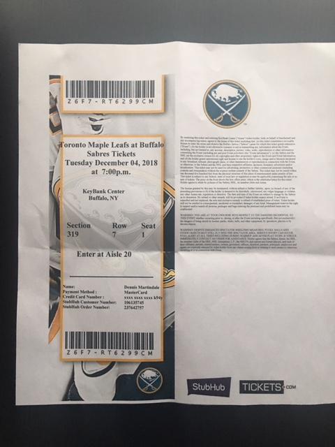 НХЛ. Баффало Сейбрз(Buffalo Sabres NHL)-Торонто Мейпл Ливс + билет 04.12.2018 . 5