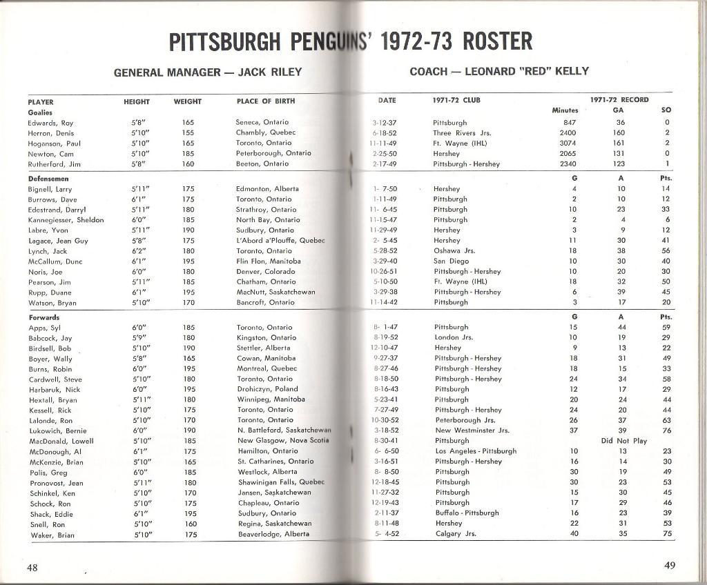Ежегодник 1972/1973.''Питтсбург Пингвинз'',НХЛ(Pittsburgh Penguins)NHL 1