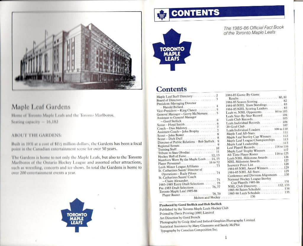 Ежегодник 1985/1986.''Торонто Мейпл Лифс'',НХЛ(Toronto Maple Leafs)NHL 1