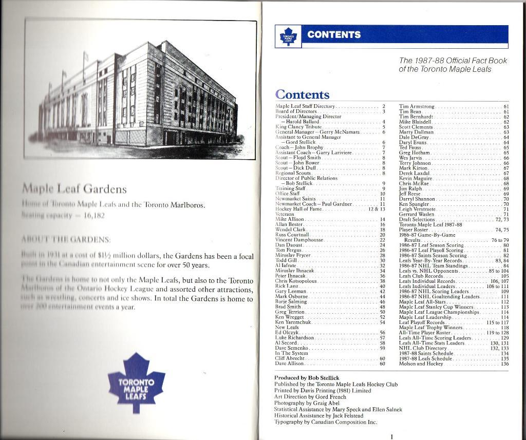 Ежегодник 1987/1988.''Торонто Мейпл Лифс'',НХЛ(Toronto Maple Leafs)NHL 1