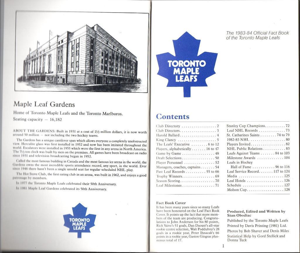 Ежегодник 1983/1984.''Торонто Мейпл Лифс'',НХЛ(Toronto Maple Leafs)NHL 1