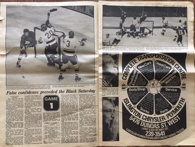 КАНАДА - СССР 1972. ГазетаToronto Sun 30 сентября 1972 года. Полый отчет. 1