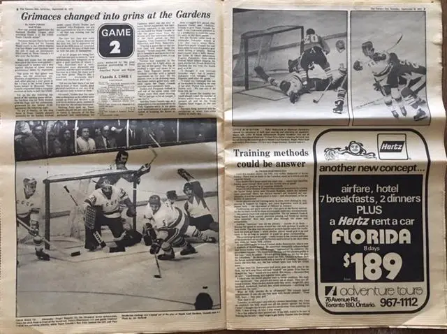 КАНАДА - СССР 1972. ГазетаToronto Sun 30 сентября 1972 года. Полый отчет. 2