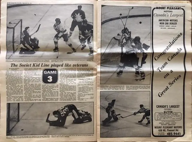 КАНАДА - СССР 1972. ГазетаToronto Sun 30 сентября 1972 года. Полый отчет. 3