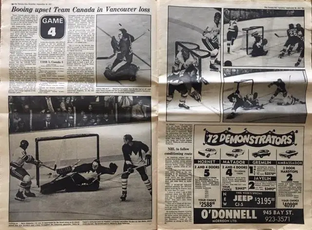 КАНАДА - СССР 1972. ГазетаToronto Sun 30 сентября 1972 года. Полый отчет. 4