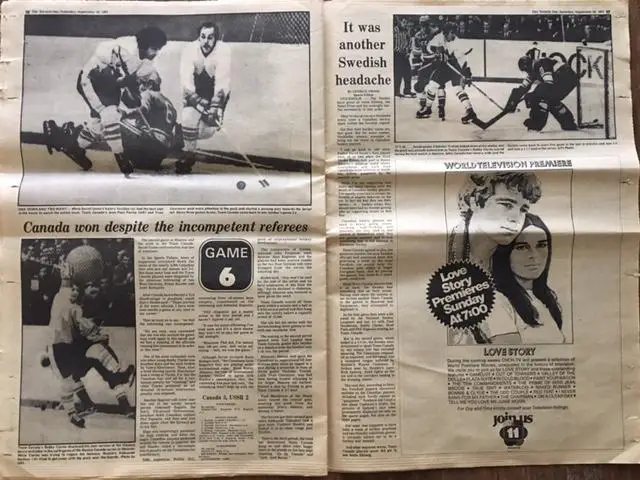 КАНАДА - СССР 1972. ГазетаToronto Sun 30 сентября 1972 года. Полый отчет. 5