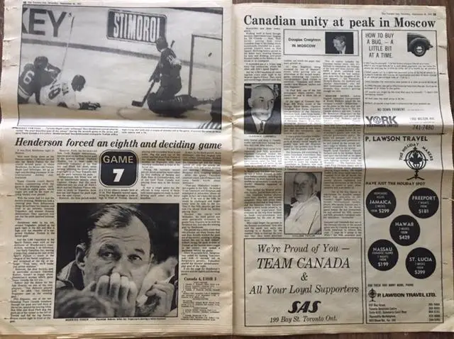 КАНАДА - СССР 1972. ГазетаToronto Sun 30 сентября 1972 года. Полый отчет. 6