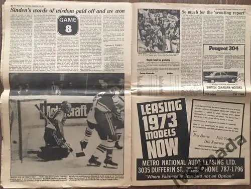 КАНАДА - СССР 1972. ГазетаToronto Sun 30 сентября 1972 года. 7