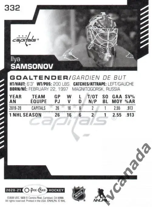 Илья Самсонов Вашингтон Кэпиталз НХЛ Washington Capitals «O-Pee-Chee» 2020-2021 1