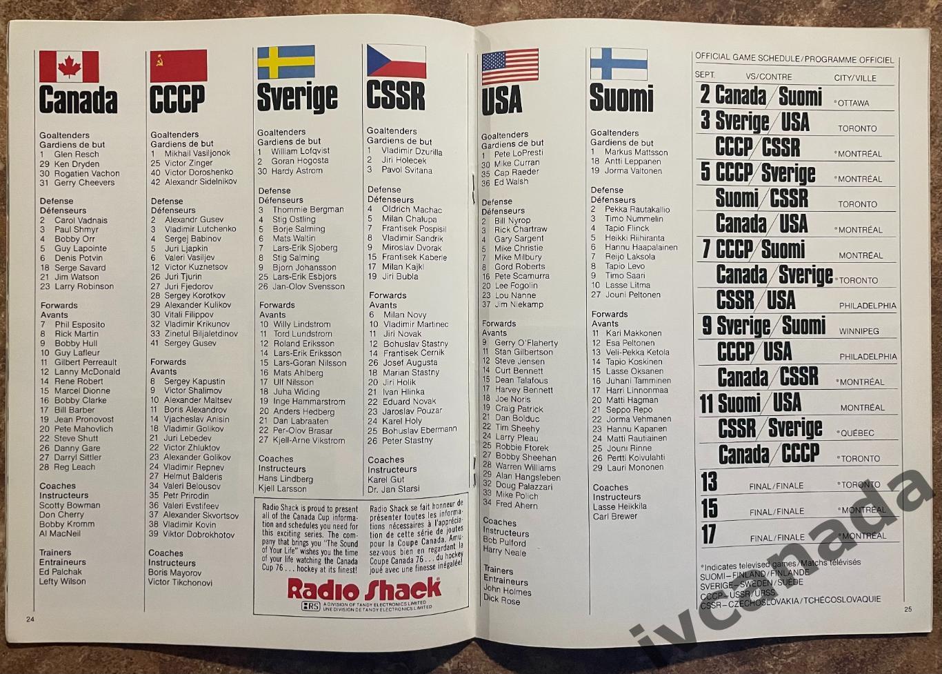Кубок Канады 2-15 сентября 1976. CANADA CUP 1976. 1 вид. Программа, 48 страниц. 2