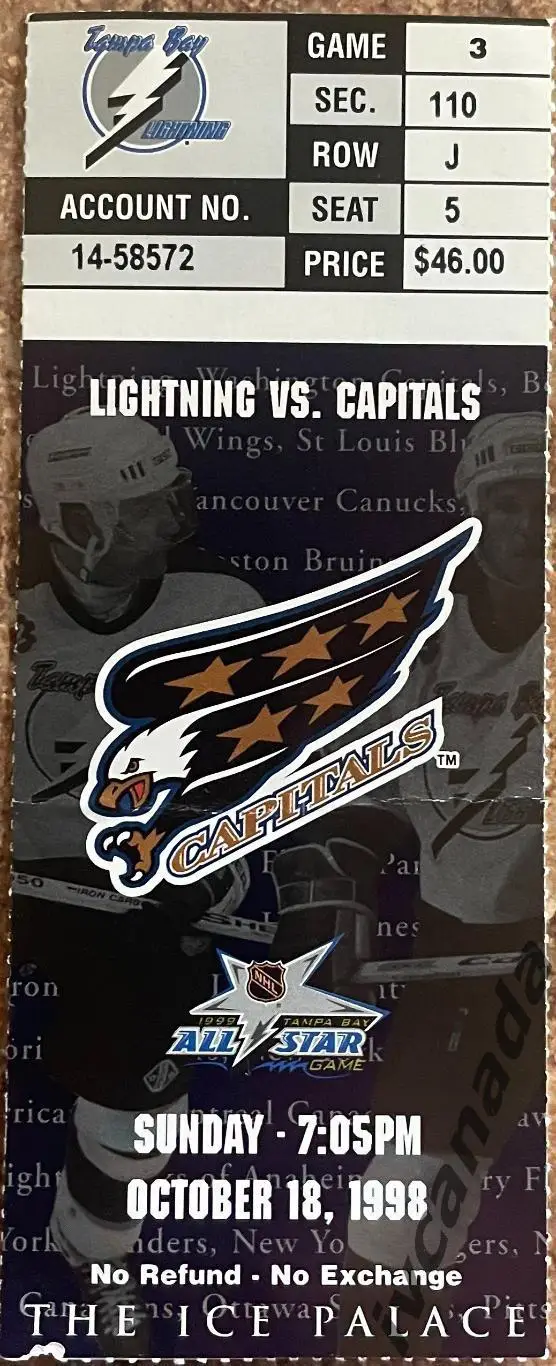 Регулярный чемпионат НХЛ Тампа-Бэй Лайтнинг - Вашингтон Кэпиталз. 18.10.1998 г.