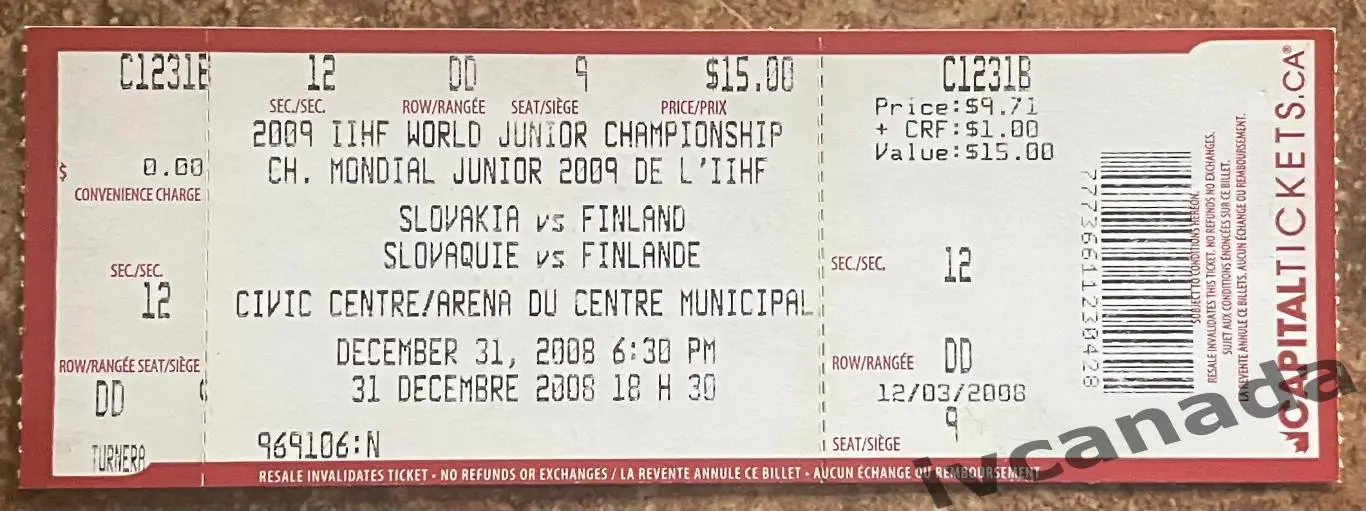 Молодежный чемпионат мира по хоккею Словакия - Финляндия 31 декабря 2008. Канада