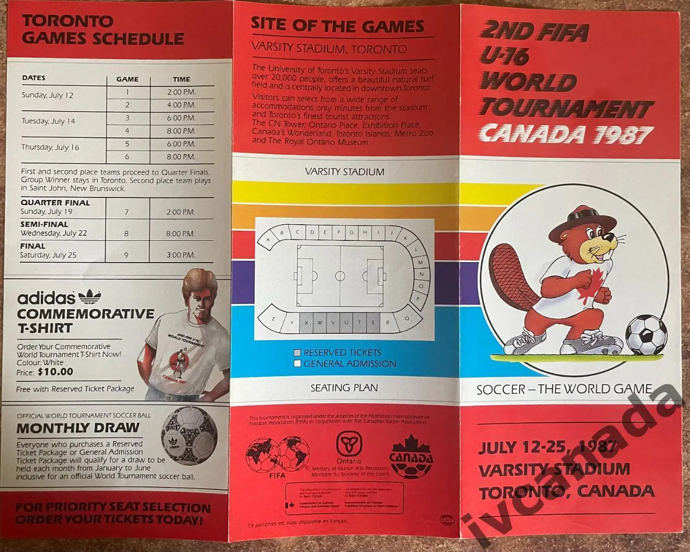 Чемпионат Мира по футболу Канада 1987. U-16. Буклет-расписание. СССР чемпион. 2