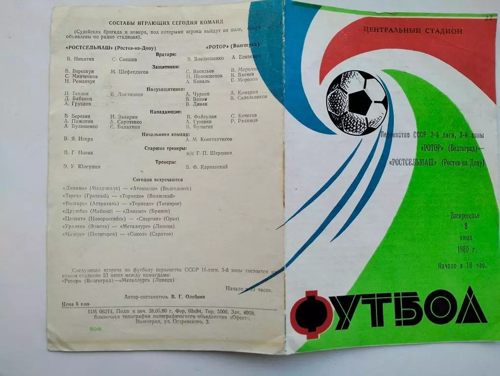 Ротор Волгоград - Ростсельмаш Ростов 1980
