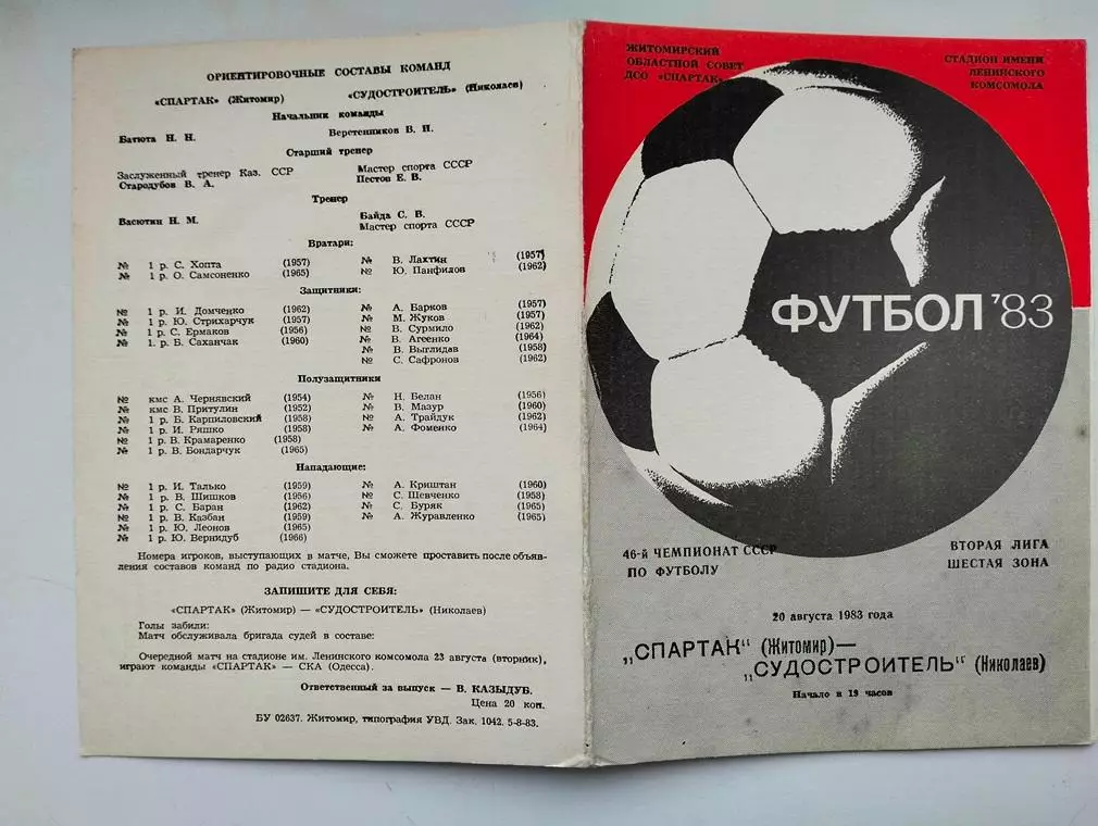 Спартак Житомир - Судостроитель Николаев 1983